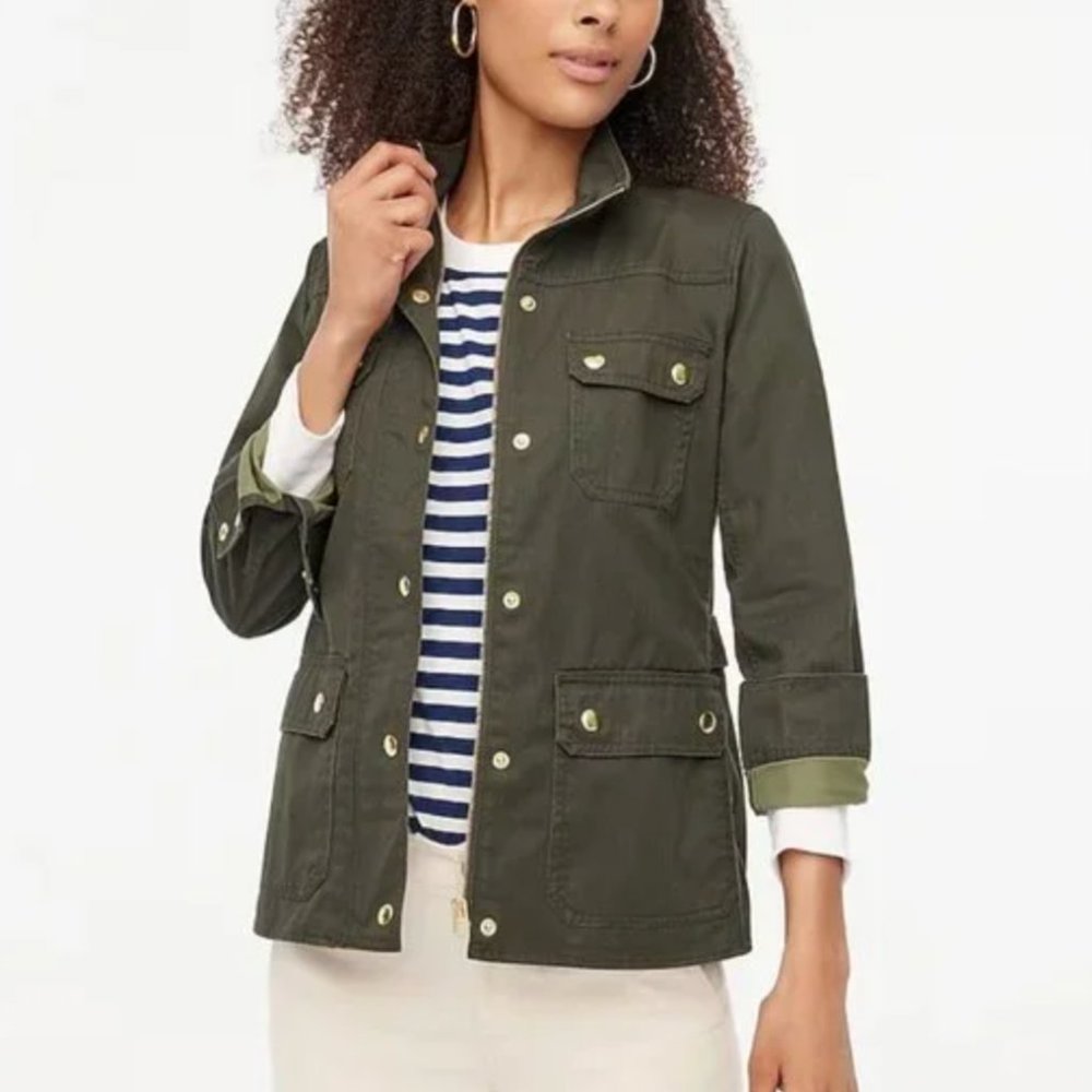 J. CREW Relaxed Boyfriend Field Jacket, Dark Green, Size S